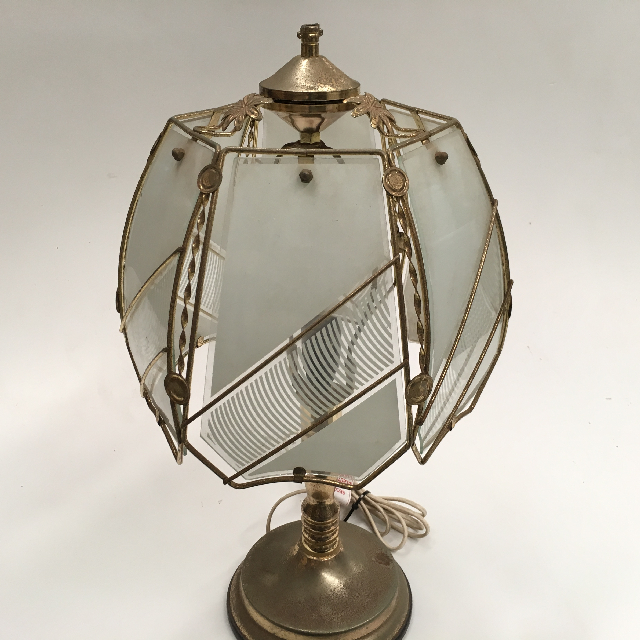 LAMP, Table Lamp - Touch Lamp, Opaque Glass Panels w Brass